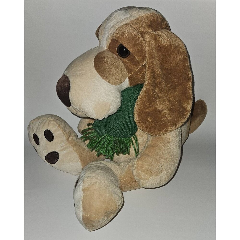 Chosun Brown Puppy Dog Plush 14" Sitting Stuffed Animal Toy Green Scarf Hound